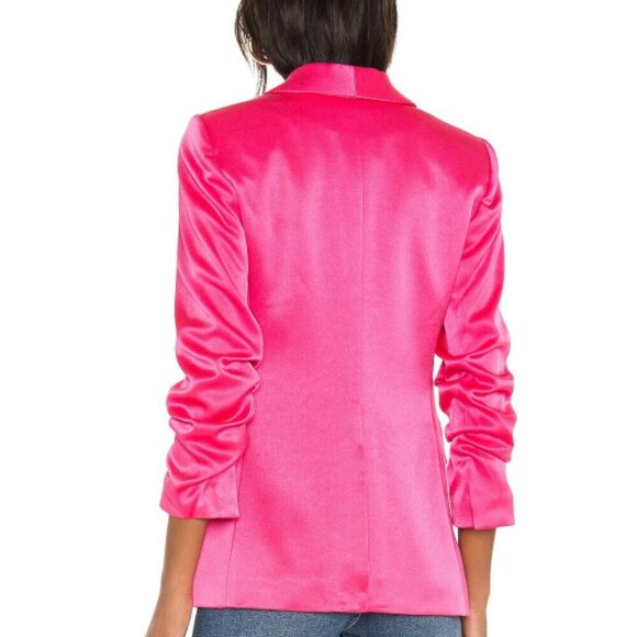Alice + Olivia 'Sebastian' Ruched-Sleeve Satin Blazer Jacket, Wild Pink - Picture 4 of 4